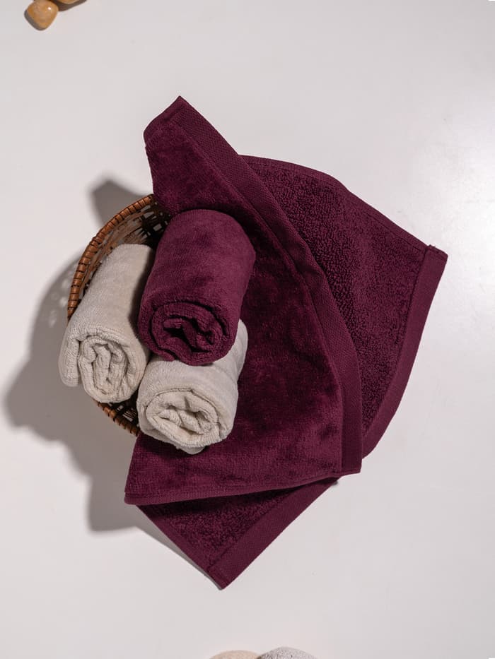 Better-Basic Face Towels- Midday Maroon, Serene Beige