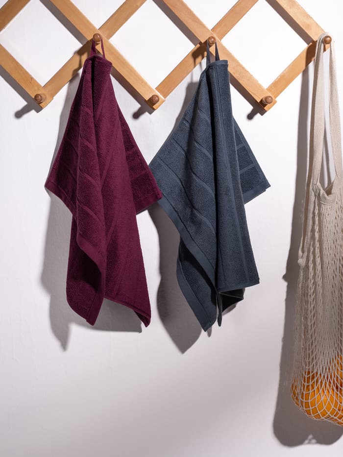 Better-Basic Hand Towels- Pack Of 2 (Midday Maroon, Twilight Grey)