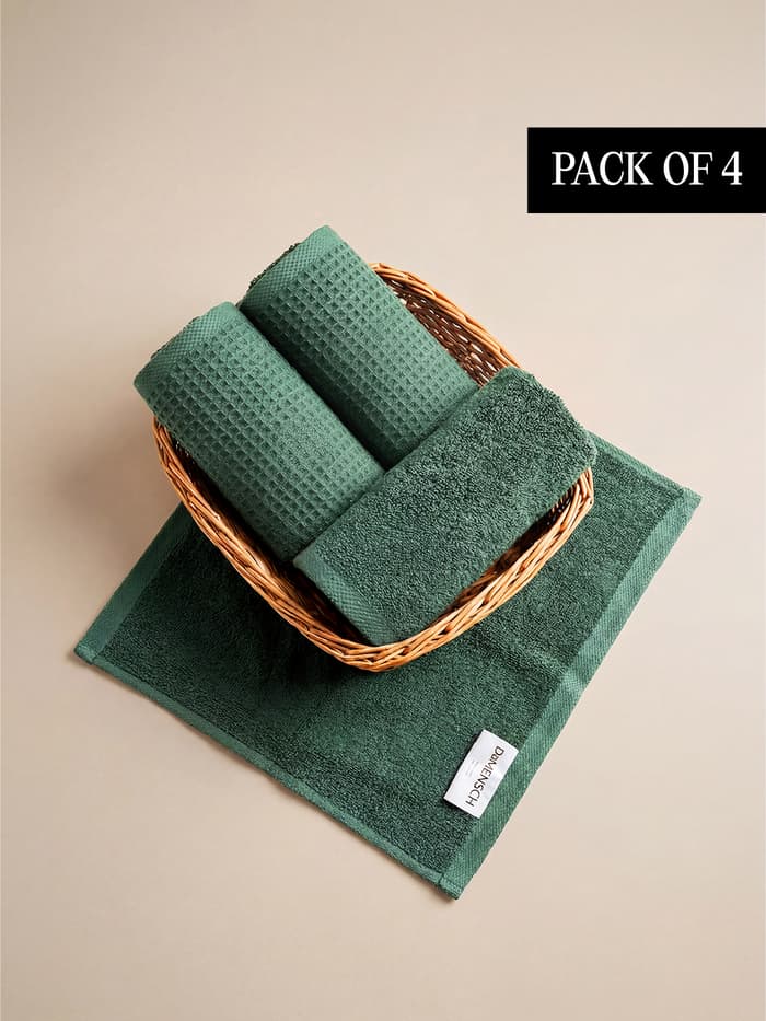 Bamboo Waffle Face Towel Forest Green