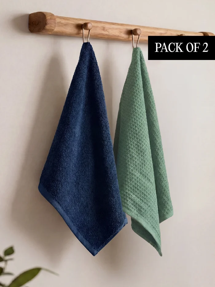 Bamboo Waffle Hand Towel Ocean Blue, Forest Green