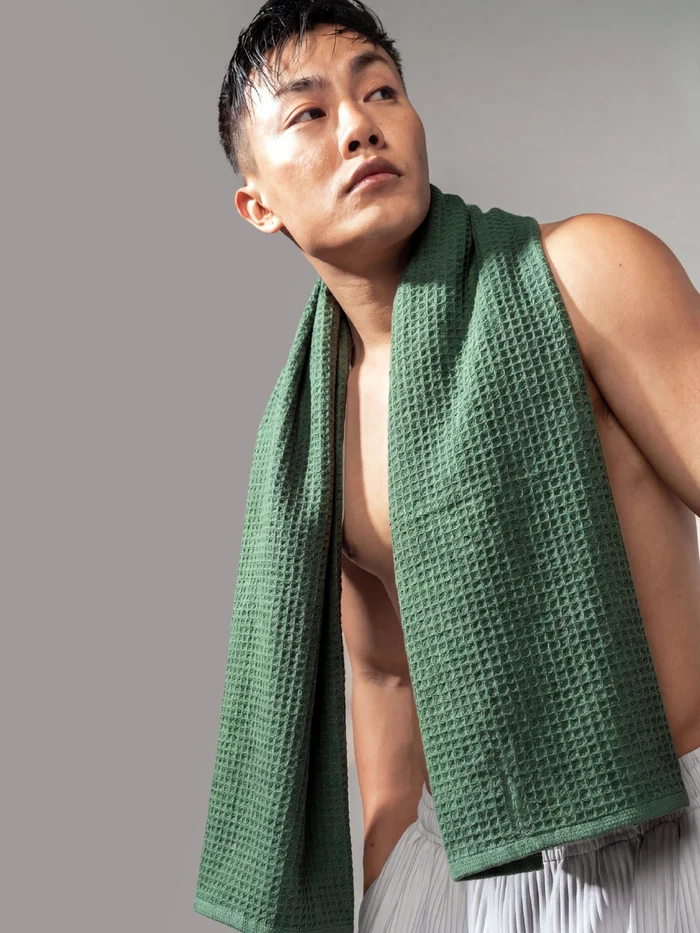 Bamboo Waffle Bath Towel Forest Green