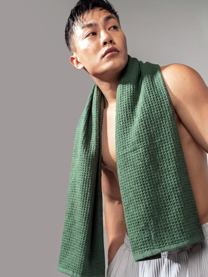 Bamboo Waffle Bath Towel Forest Green