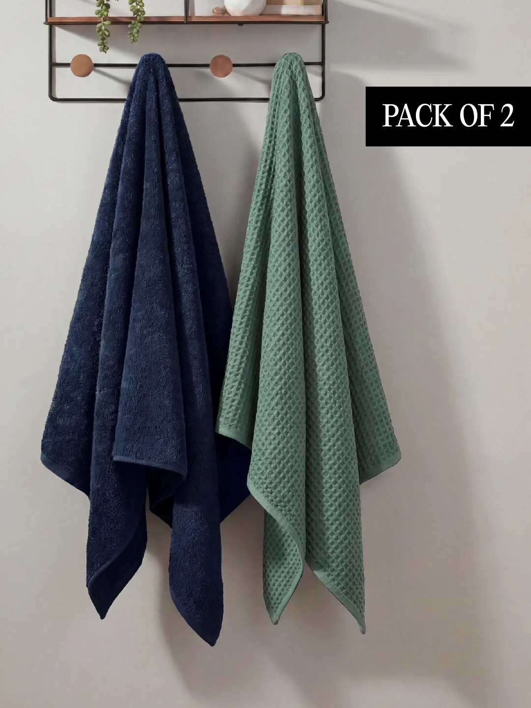 Bamboo Waffle Bath Towel Forest Green, Ocean Blue