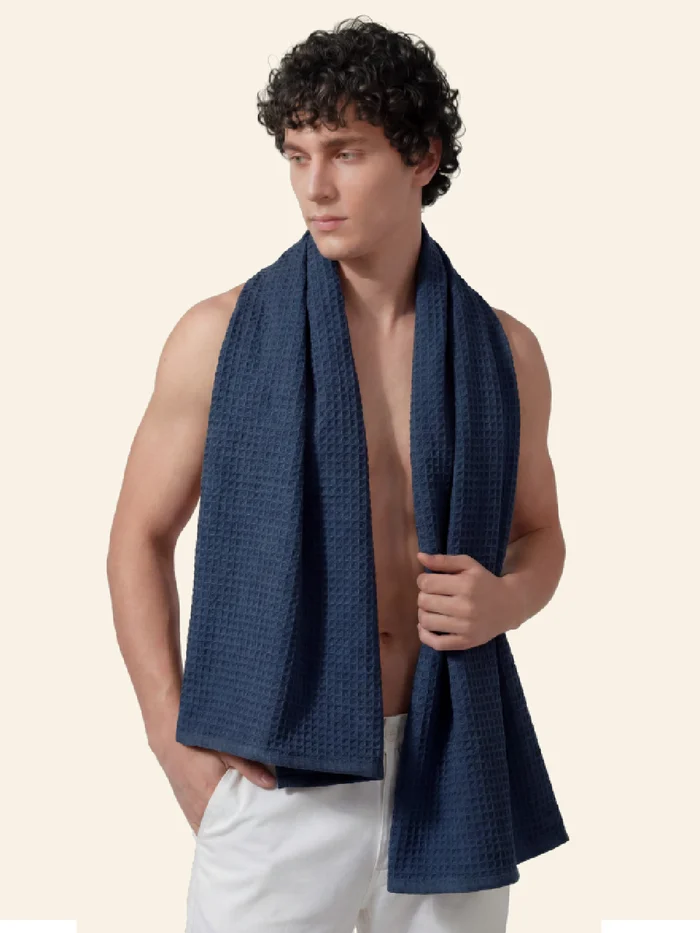 Bamboo Waffle Bath Towel Ocean Blue