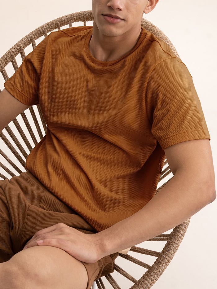 Statement Popcorn Textured Casual Tees Caramel Brown
