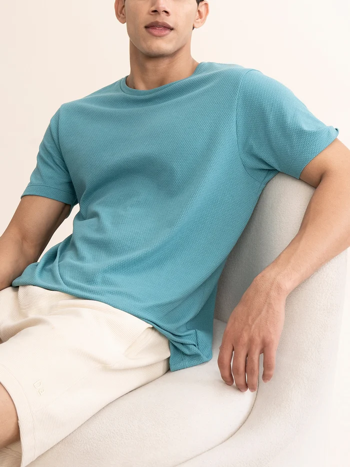 Statement Popcorn Textured Casual Tees Premium Teal