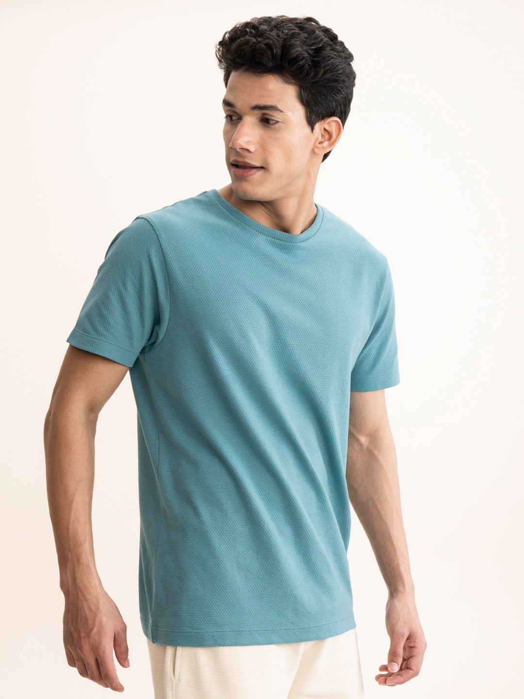 Statement Popcorn Textured Casual Tees Premium Teal