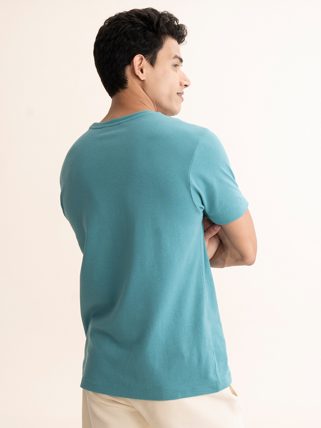 Statement Popcorn Textured Casual Tees Premium Teal