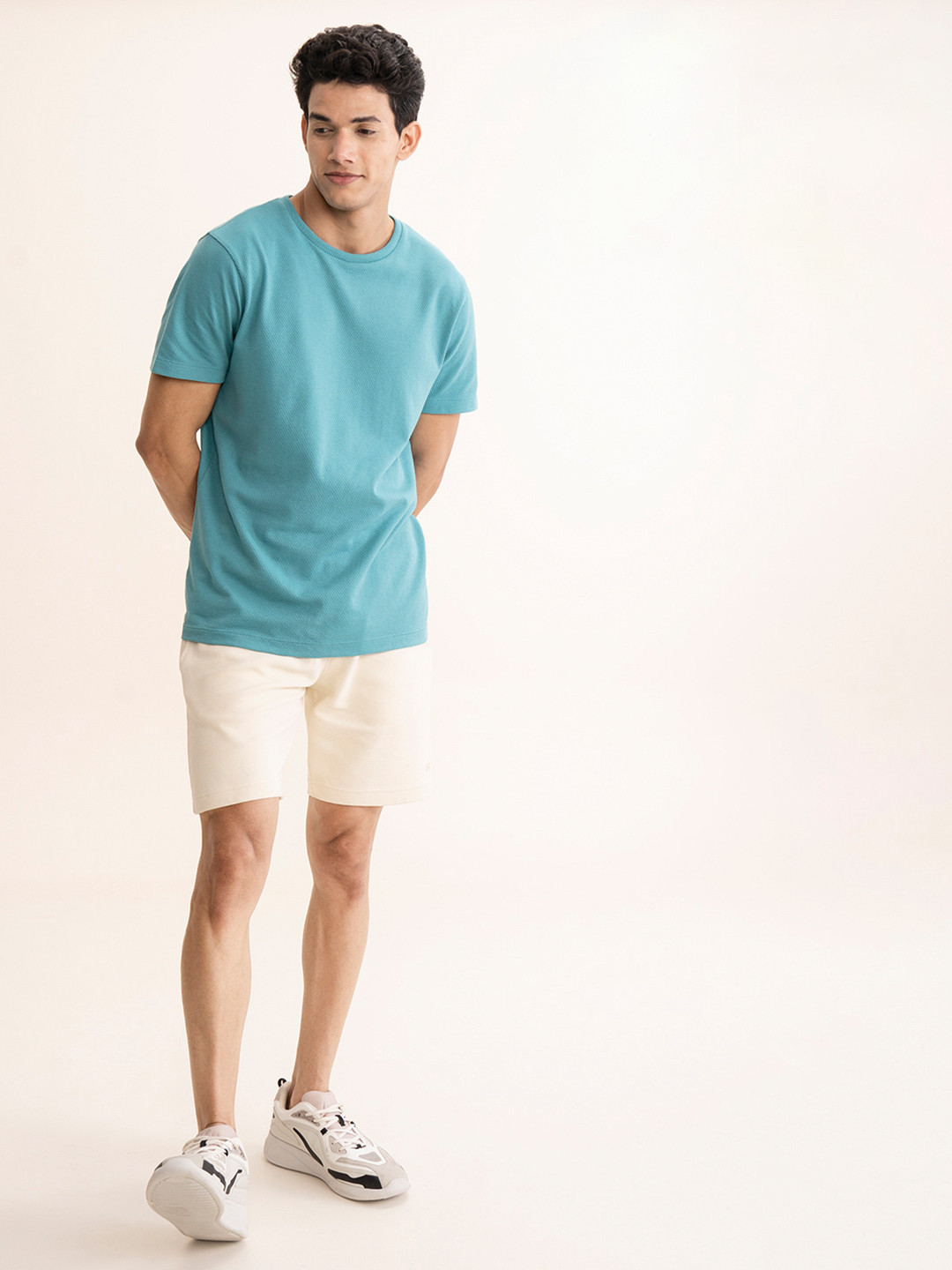 Statement Popcorn Textured Casual Tees Premium Teal