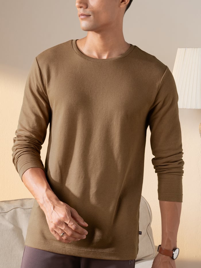 Statement Popcorn Textured Casual Tees Cabin Brown