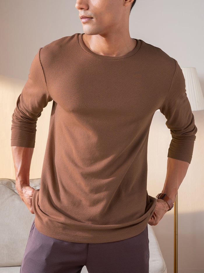 Statement Popcorn Textured Casual Tees Milky Brown