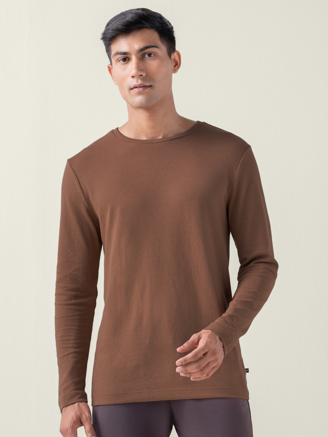 Statement Popcorn Textured Casual Tees Milky Brown