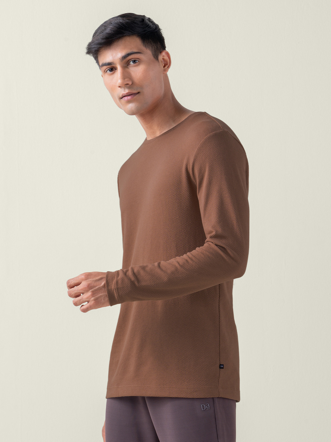 Statement Popcorn Textured Casual Tees Milky Brown