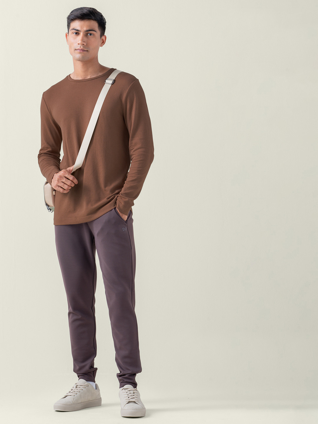 Statement Popcorn Textured Casual Tees Milky Brown