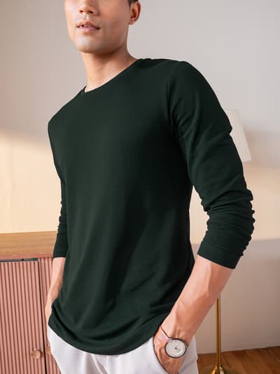 Statement Popcorn Textured Casual Tees Pine Green