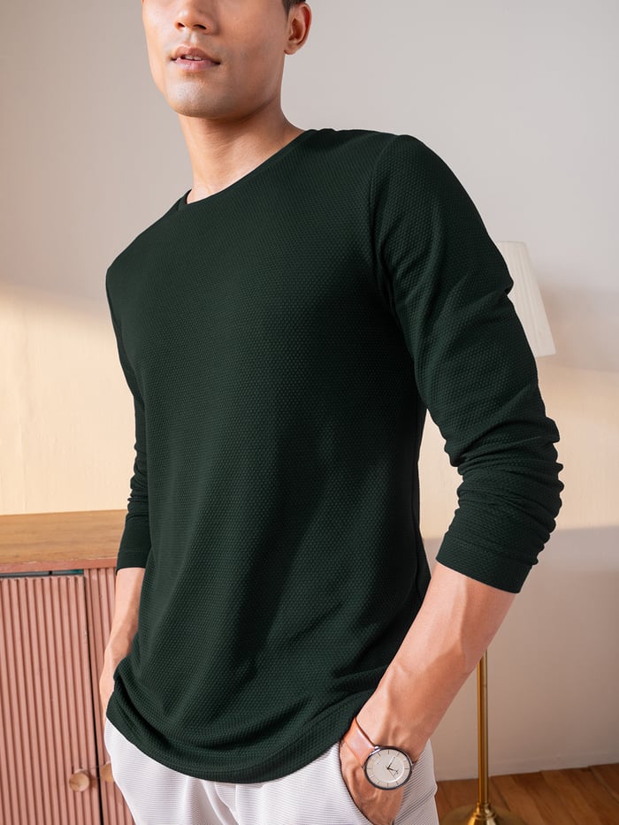 Statement Popcorn Textured Casual Tees Pine Green