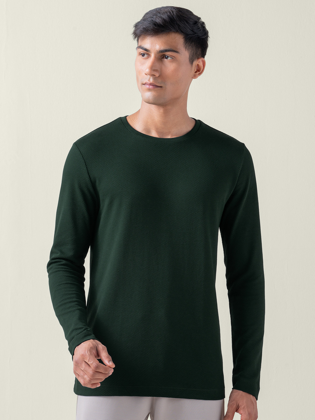 Statement Popcorn Textured Casual Tees Pine Green
