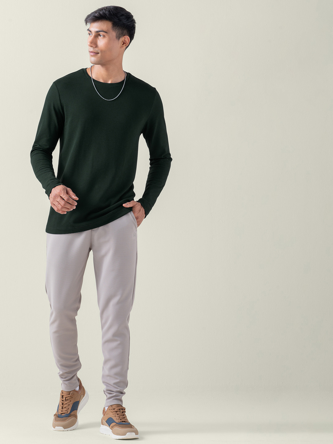 Statement Popcorn Textured Casual Tees Pine Green