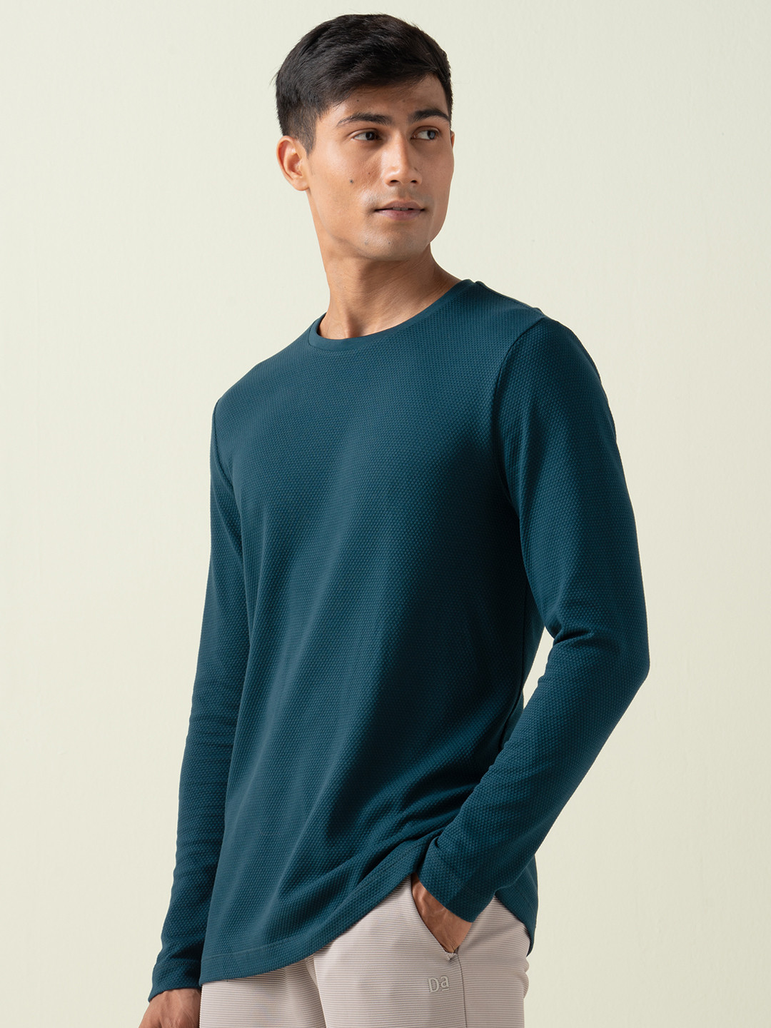 Statement Popcorn Textured Casual Tees Teal Blue