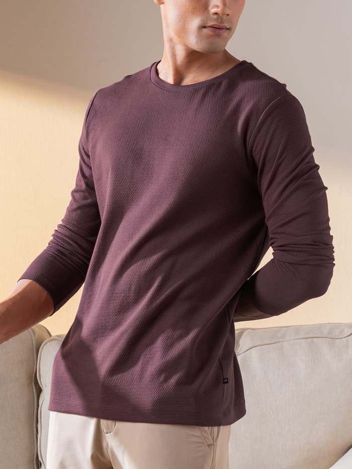 Statement Popcorn Textured Casual Tees Vintage Wine