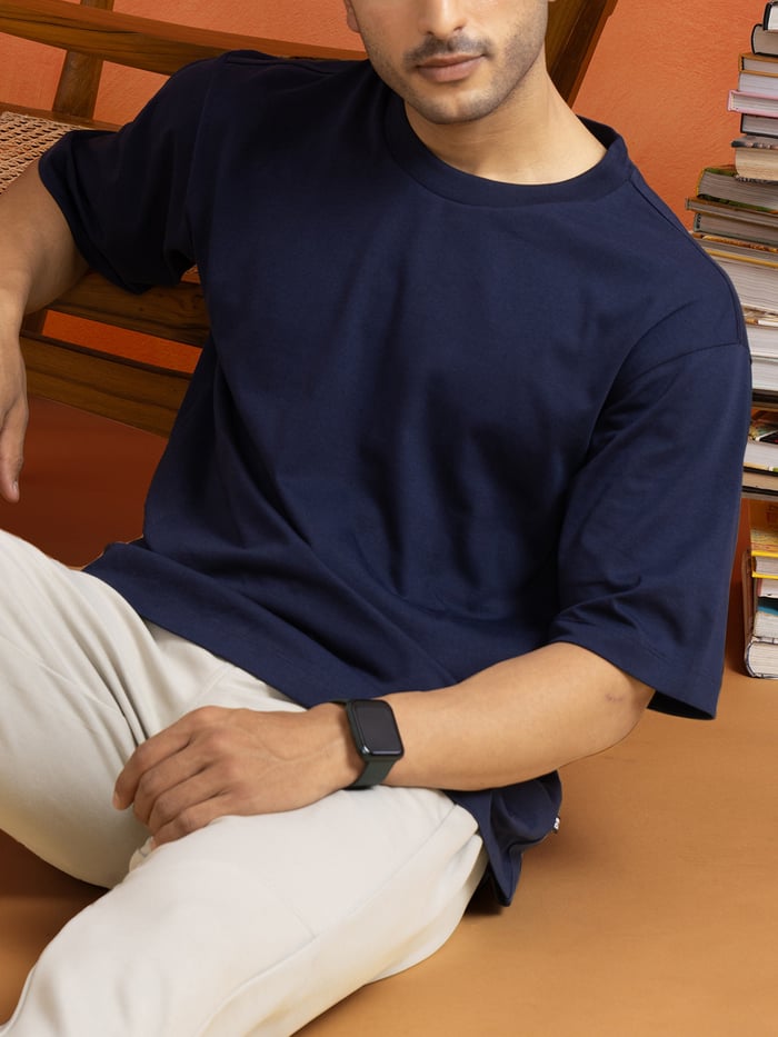 Statement Oversized Solid T-Shirts Midnight Blue