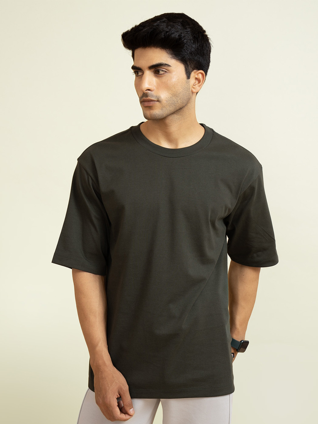 Statement Oversized Solid T-Shirts Olive Green