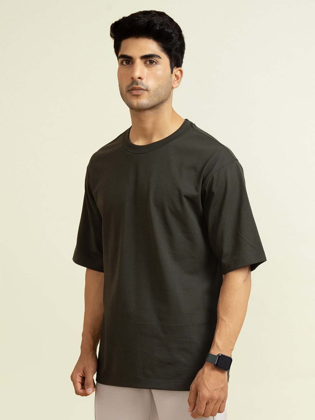 Statement Oversized Solid T-Shirts Olive Green