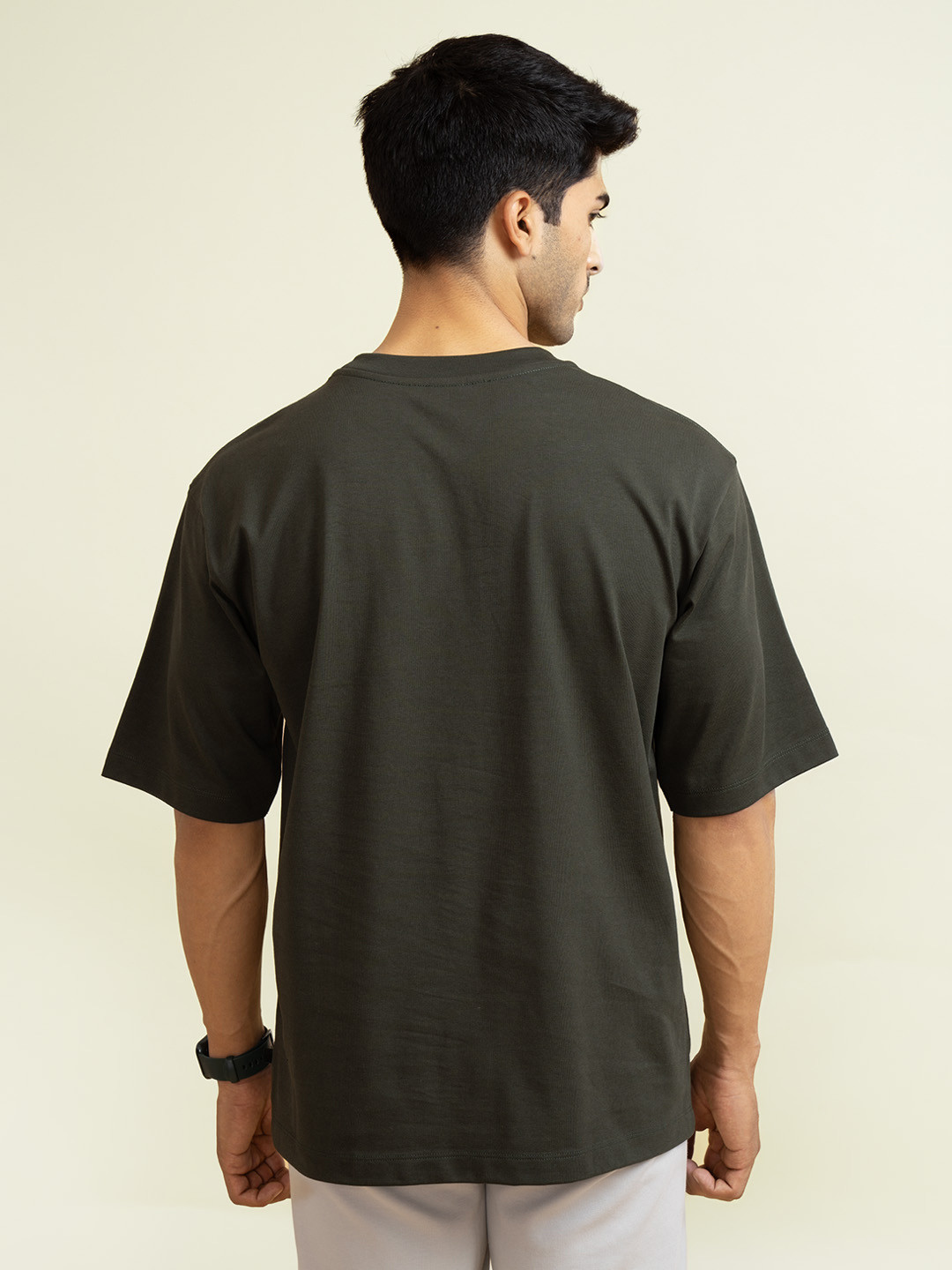 Statement Oversized Solid T-Shirts Olive Green