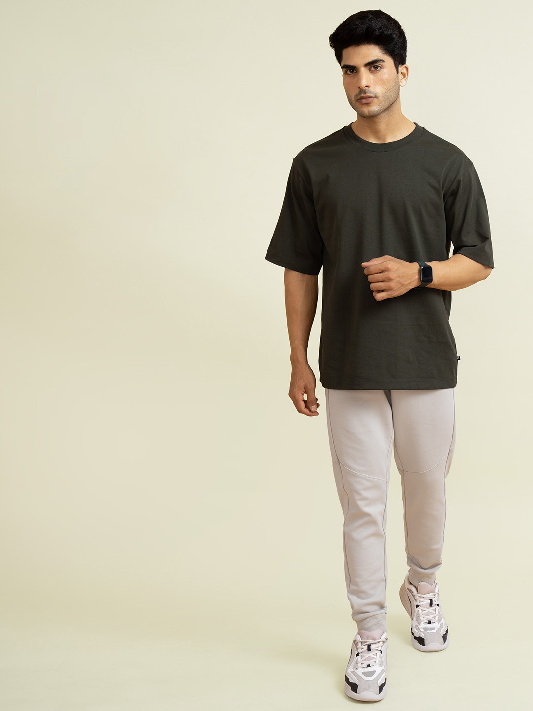 Statement Oversized Solid T-Shirts Olive Green
