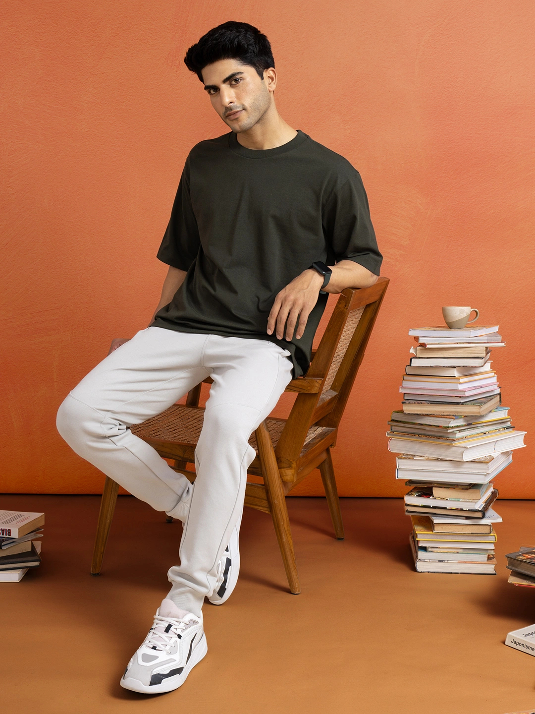 Statement Oversized Solid T-Shirts Olive Green