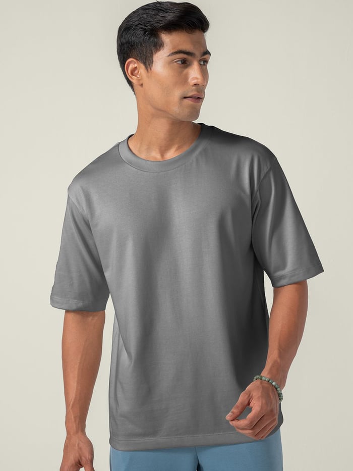 Statement Oversized Solid T-Shirt Rainy Grey