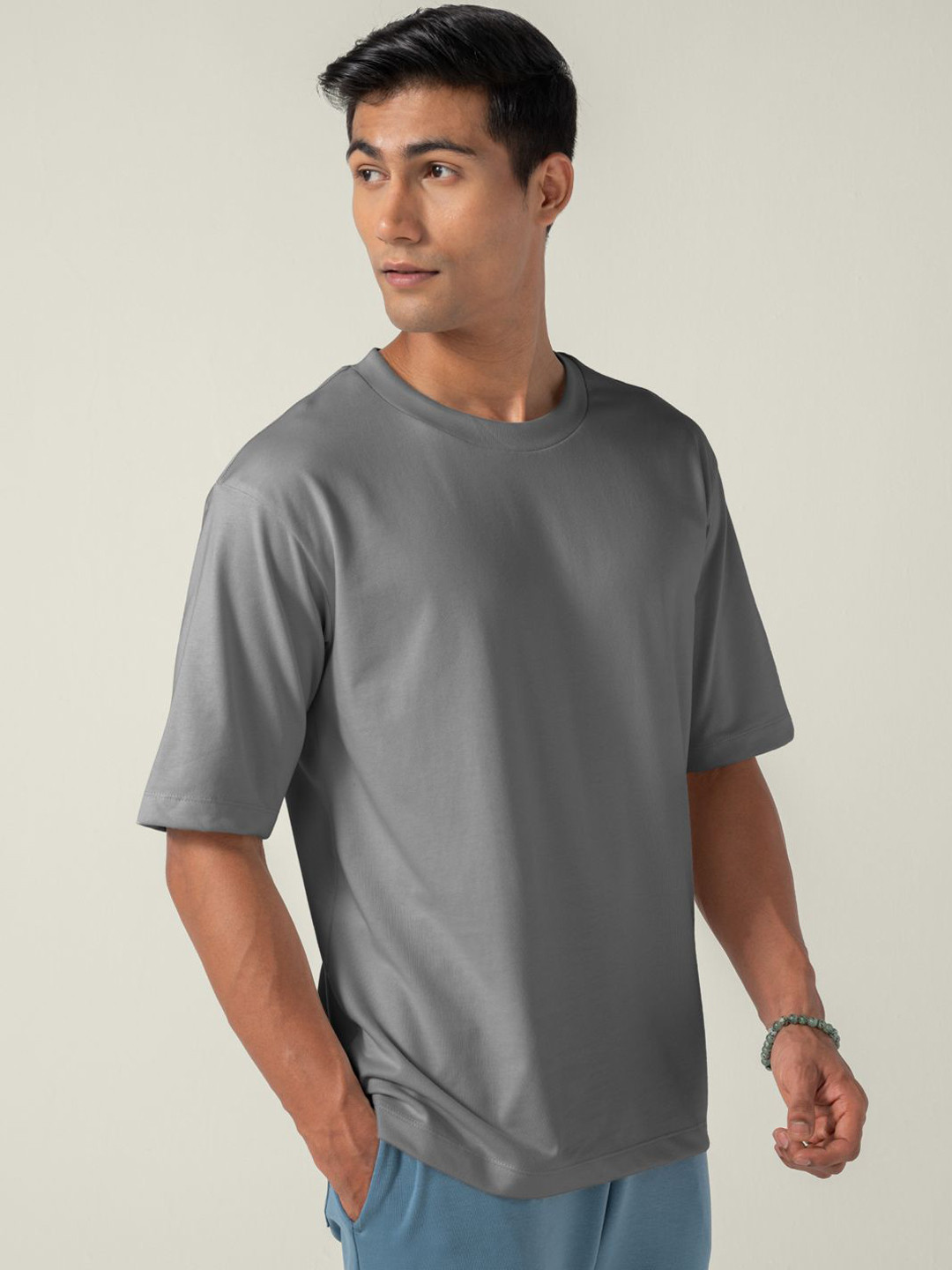 Statement Oversized Solid T-Shirt Rainy Grey