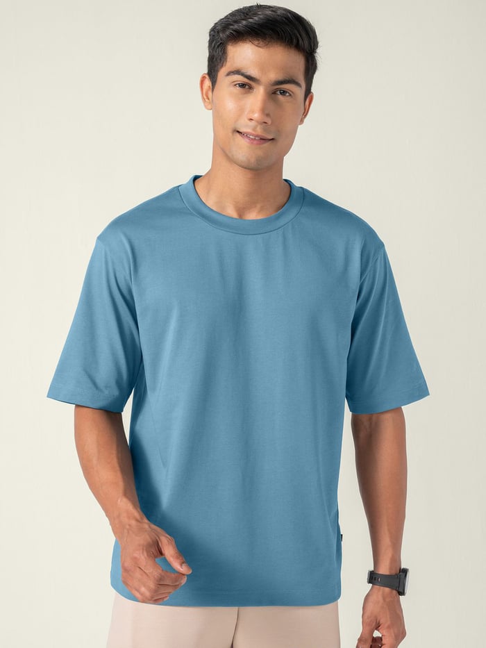 Statement Oversized Solid T-Shirt Urban Blue
