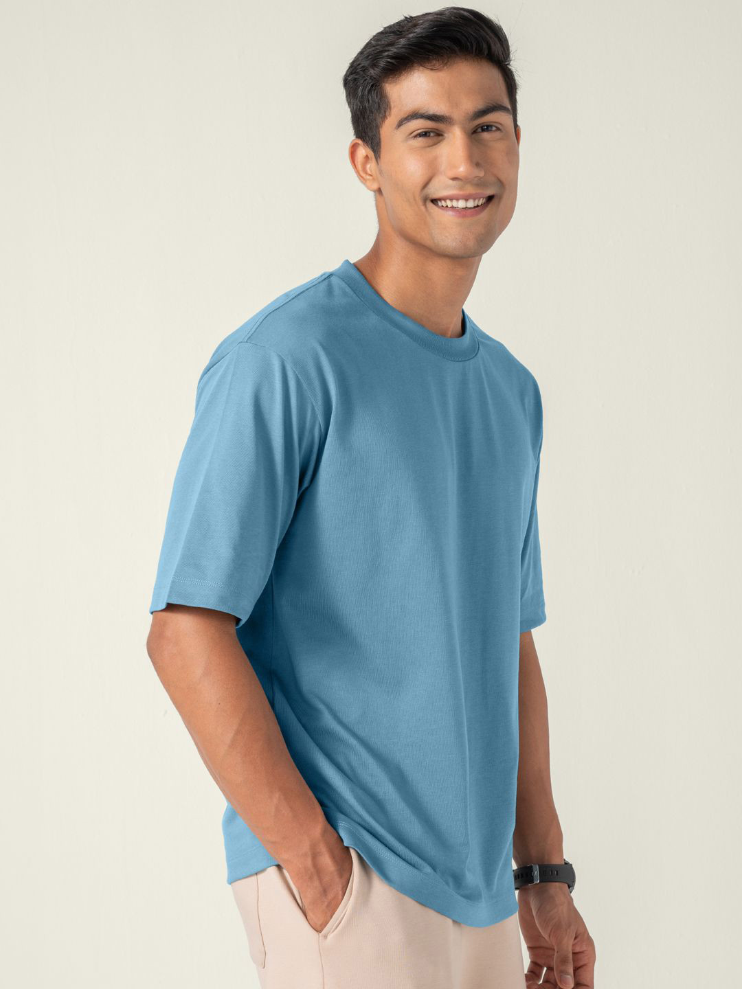 Statement Oversized Solid T-Shirt Urban Blue