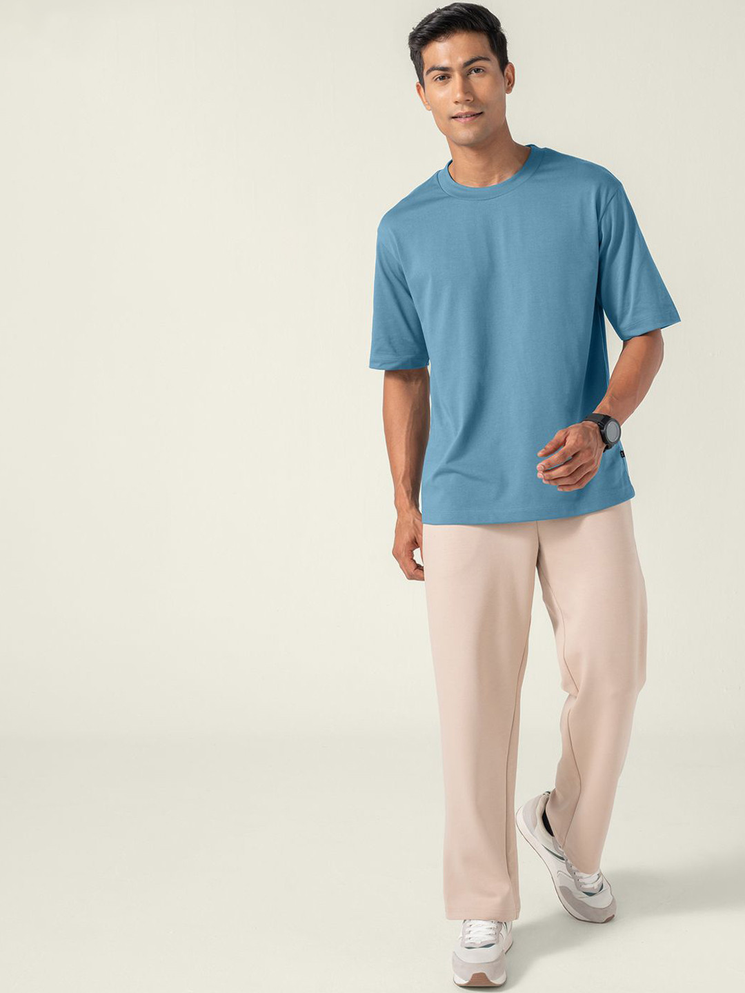 Statement Oversized Solid T-Shirt Urban Blue