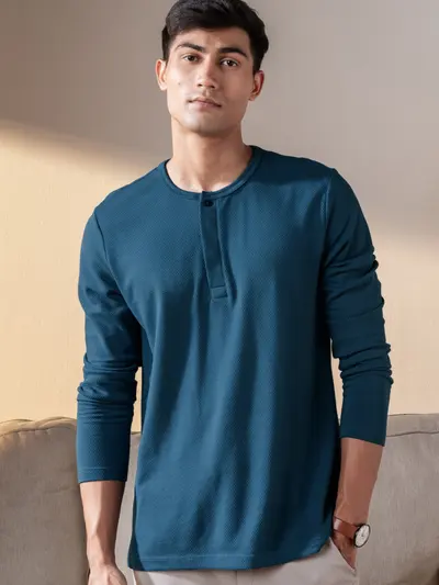 Popcorn Henley FS Tshirt - Atlantic Blue