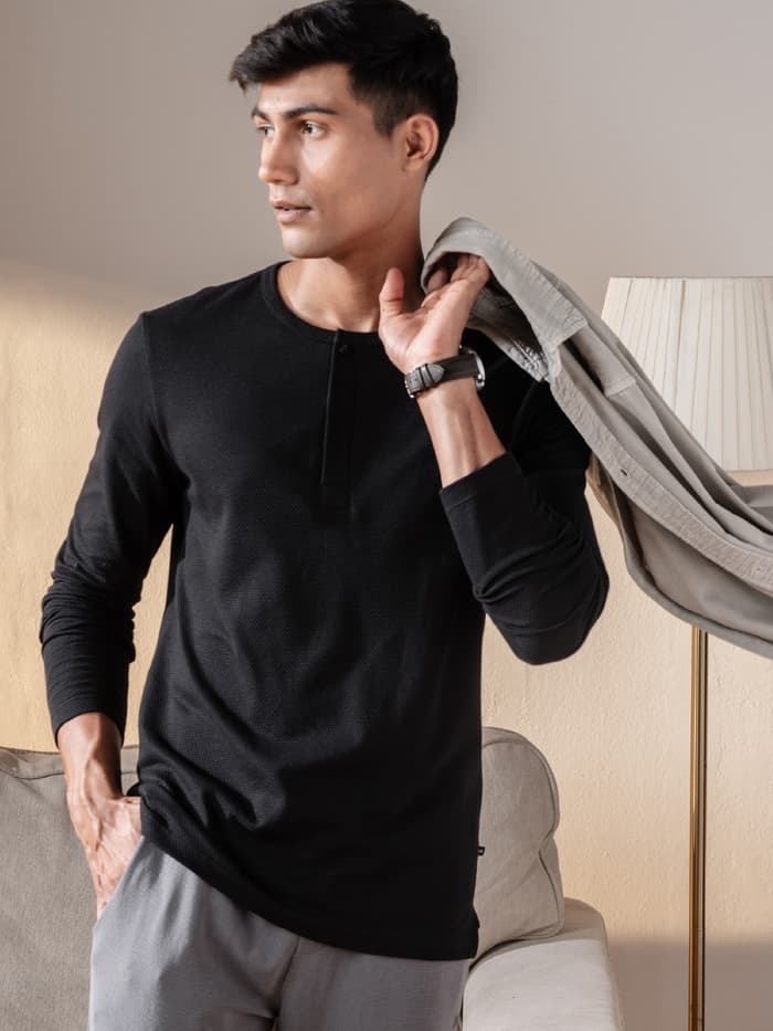 Popcorn Henley FS Tshirt - Jet Black