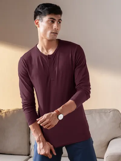 Popcorn Henley FS Tshirt - Loyal Maroon