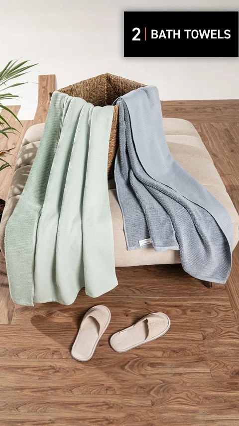 Waffle-Plush Bath Towels- Pack Of 2 Earthy Blue, Sea Green