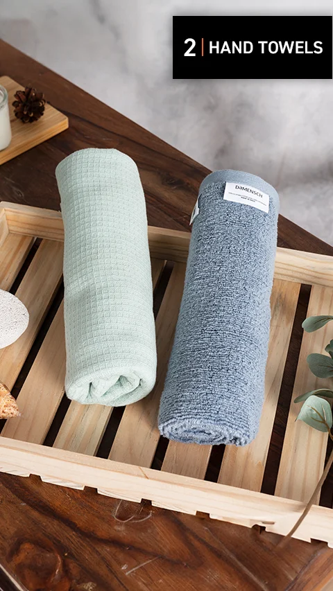 Waffle-Plush Hand Towels- Pack Of 2 Earthy Blue, Sea Green
