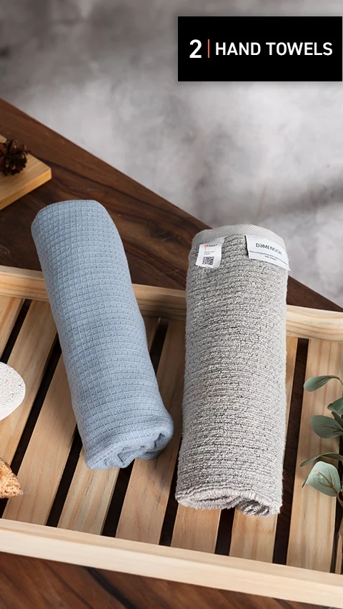 Waffle-Plush Hand Towels- Pack Of 2 Fog Grey, Earthy Blue