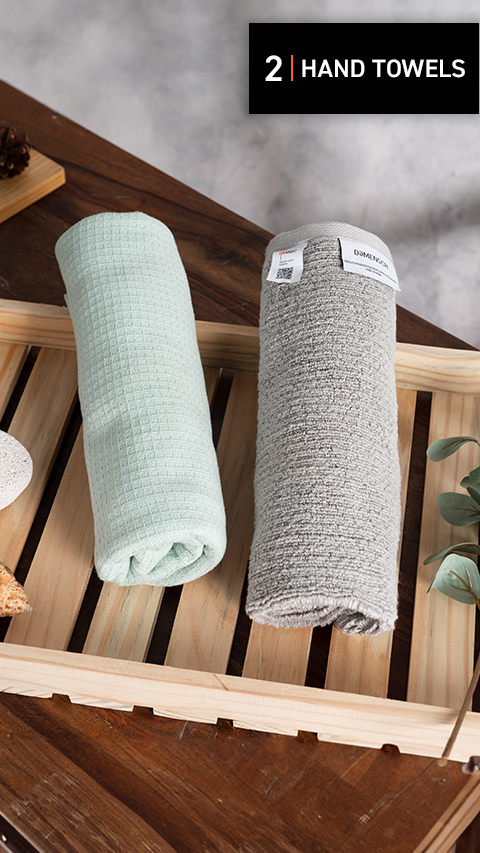 Buy Sea Green Fog Grey Hand Towels Pack Of 2 DaMENSCH