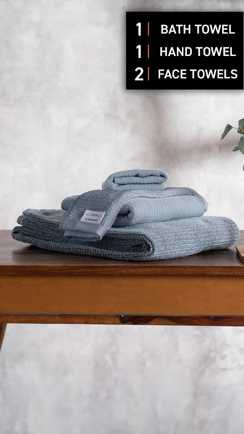 Waffle-Plush Towels- Set Of 4 Earthy Blue