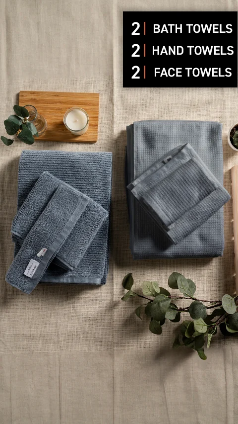 Waffle-Plush Towels- Set Of 6 Earthy Blue