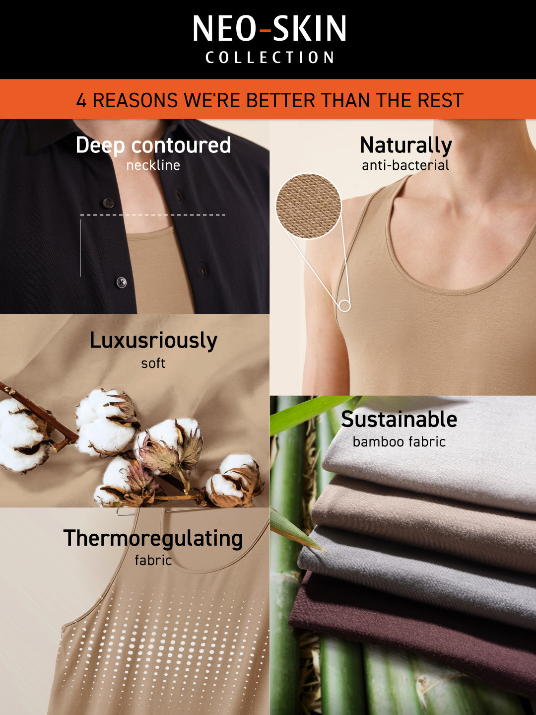 Neo-Skin Bamboo Vest Round Neck Chalk White