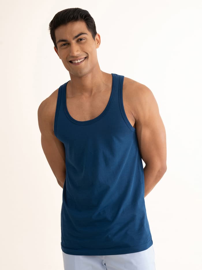 Neo-Cotton Antibacterial Vest Round- Better Blue