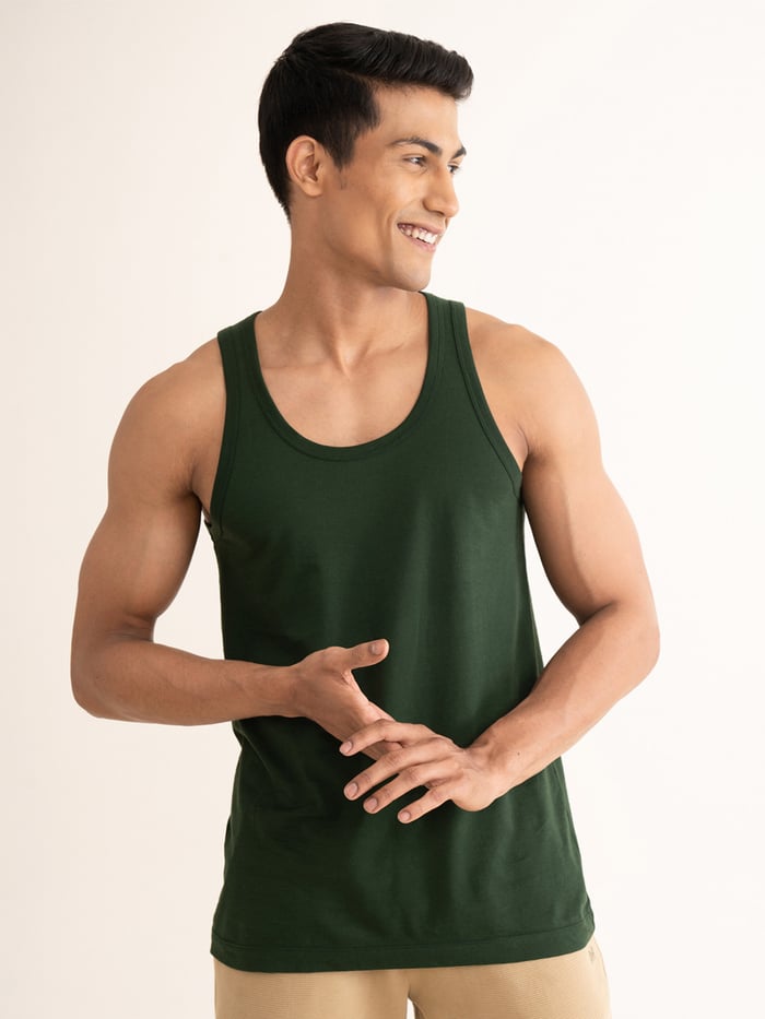 Neo-Cotton Antibacterial Vest Round- Mountain Green