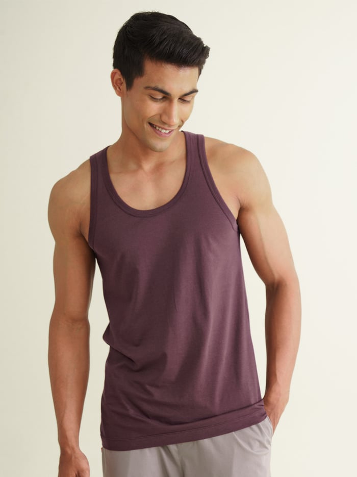 Neo-Cotton Antibacterial Vest Round- Mineral Maroon