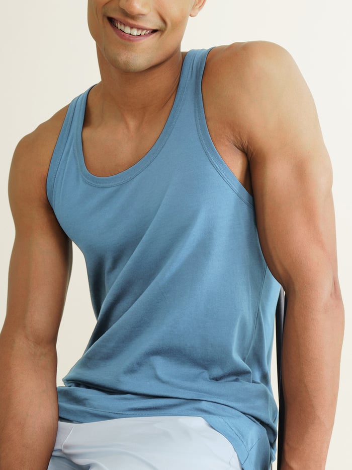 Neo-Cotton Antibacterial Vest Round- Teal Blue