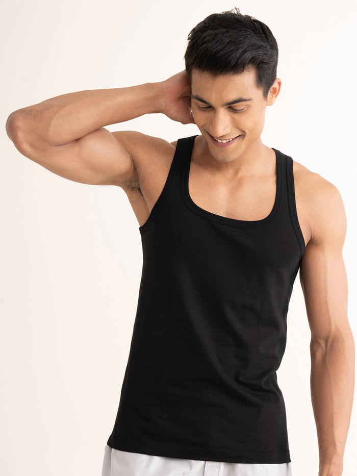 Neo-Cotton Antibacterial Vest Square- Da Black